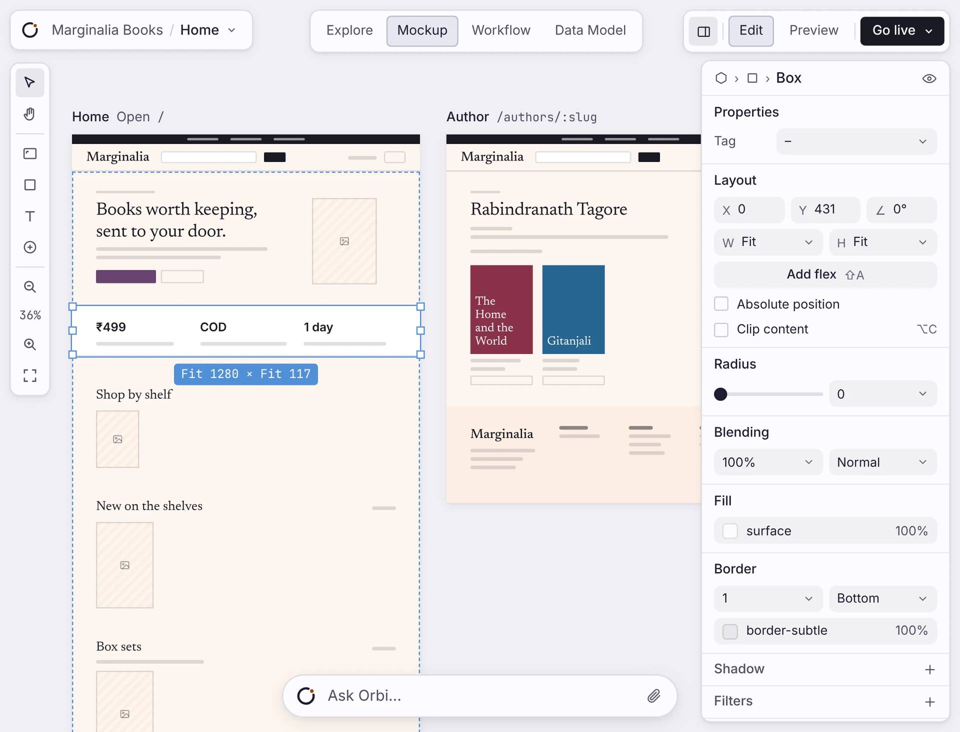 Mockup editor for Marginalia Books