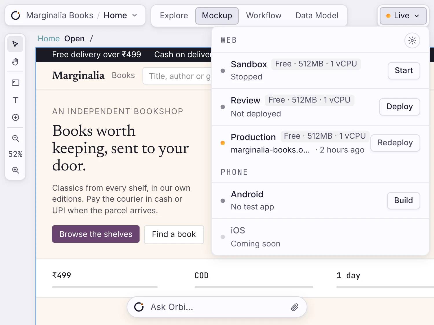 Marginalia Books app with sandbox, review and production launch controls