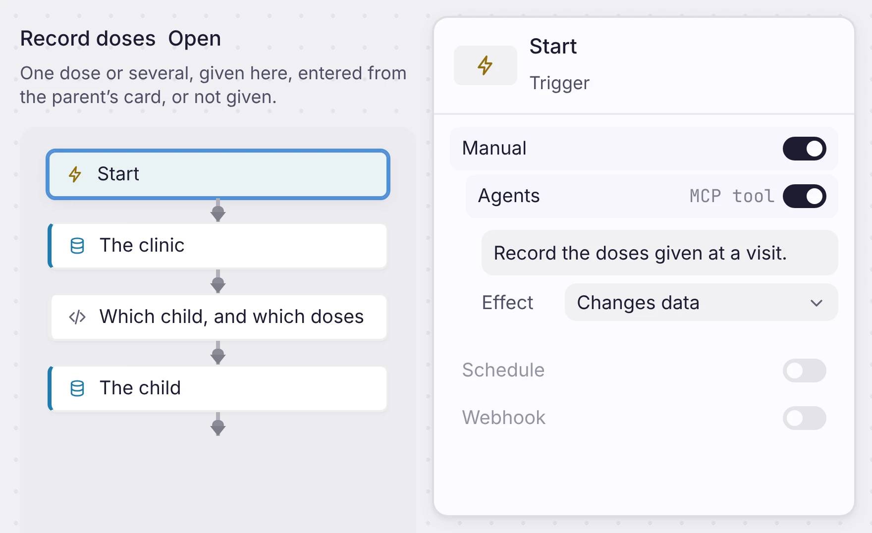 Record doses workflow enabled as an MCP tool