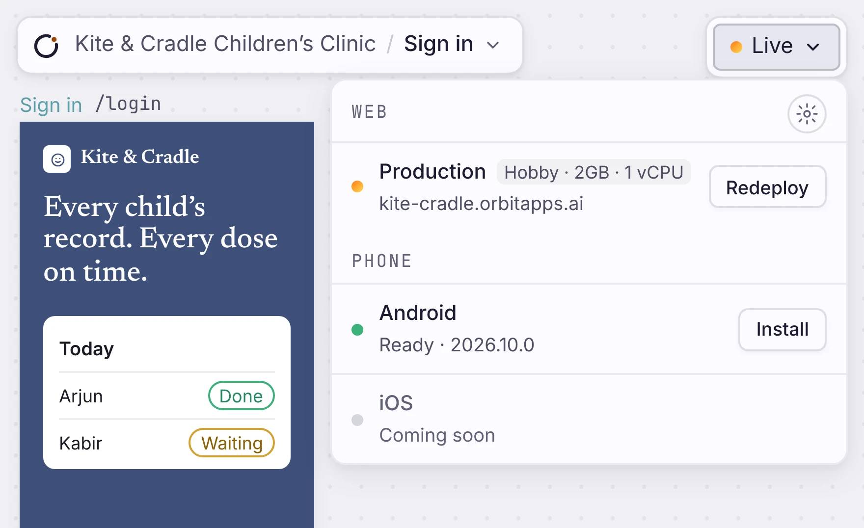 One clinic app available on the web and as a ready-to-install Android app