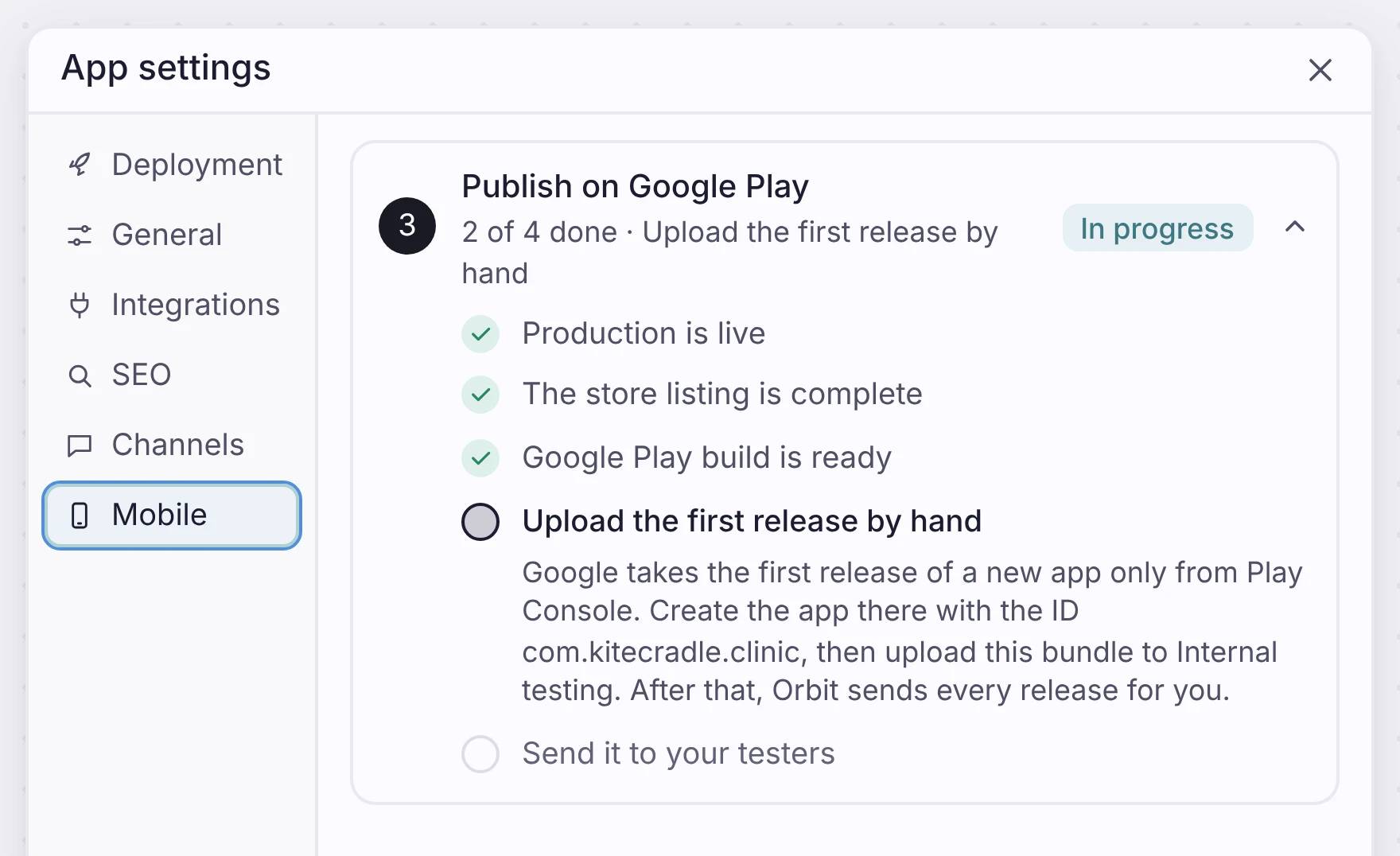 Google Play publishing checklist and first release upload instructions